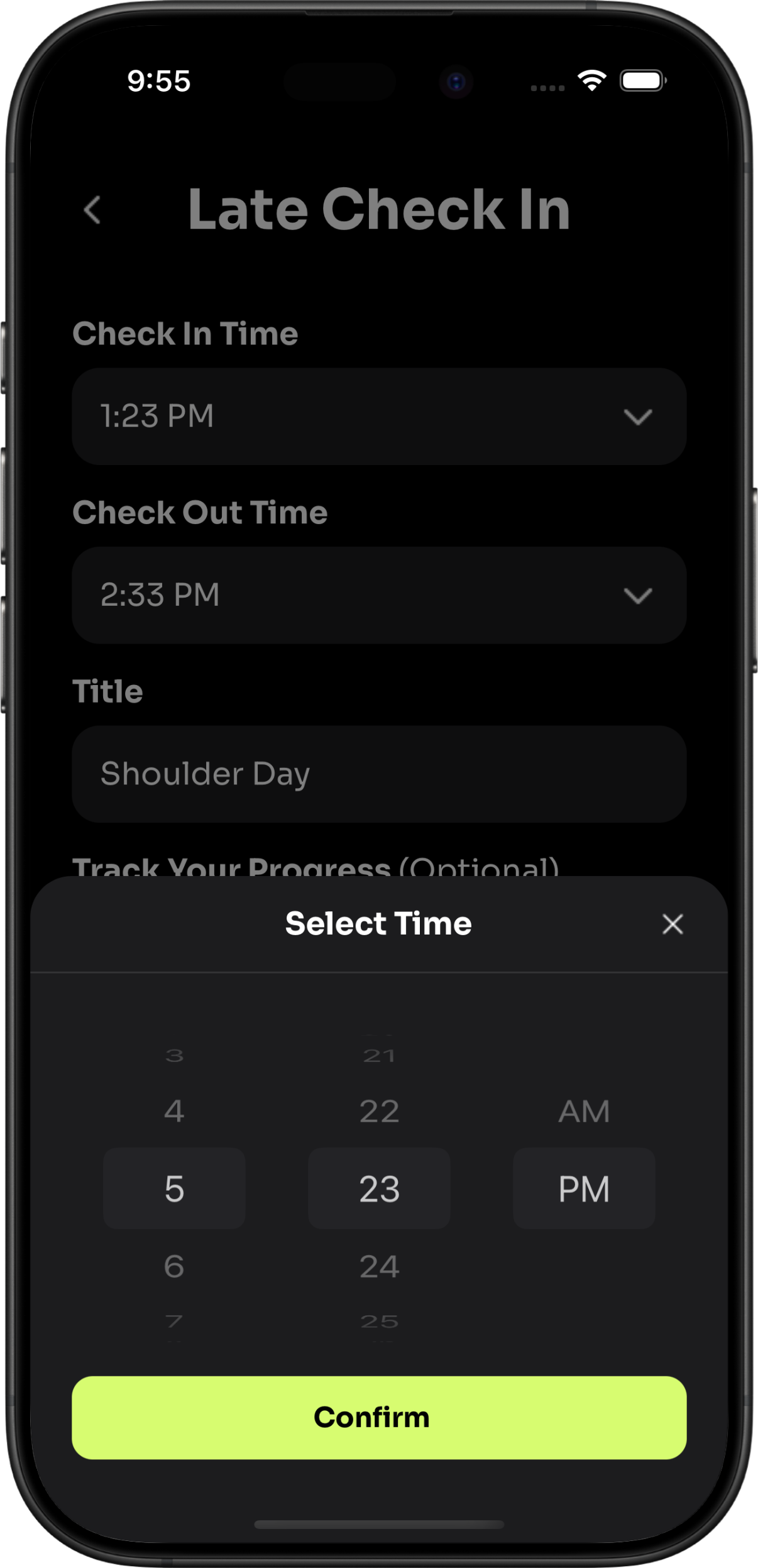 Late Check In Screen