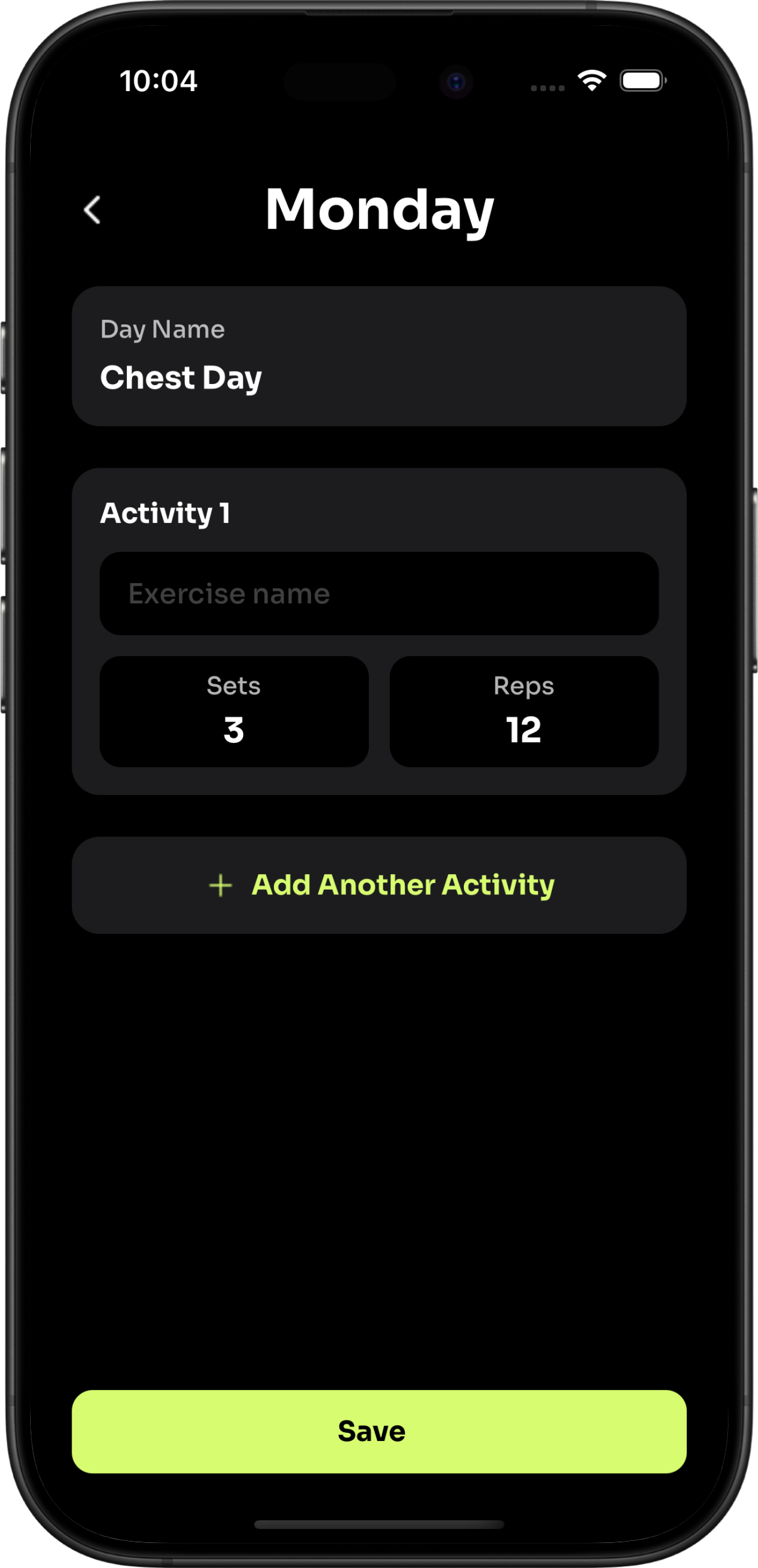 Workout Plan Monday Screen